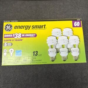 GE Energy Smart CFL Soft White 13W Light Bulbs 5 Pack 60W Replacement NEW Spiral